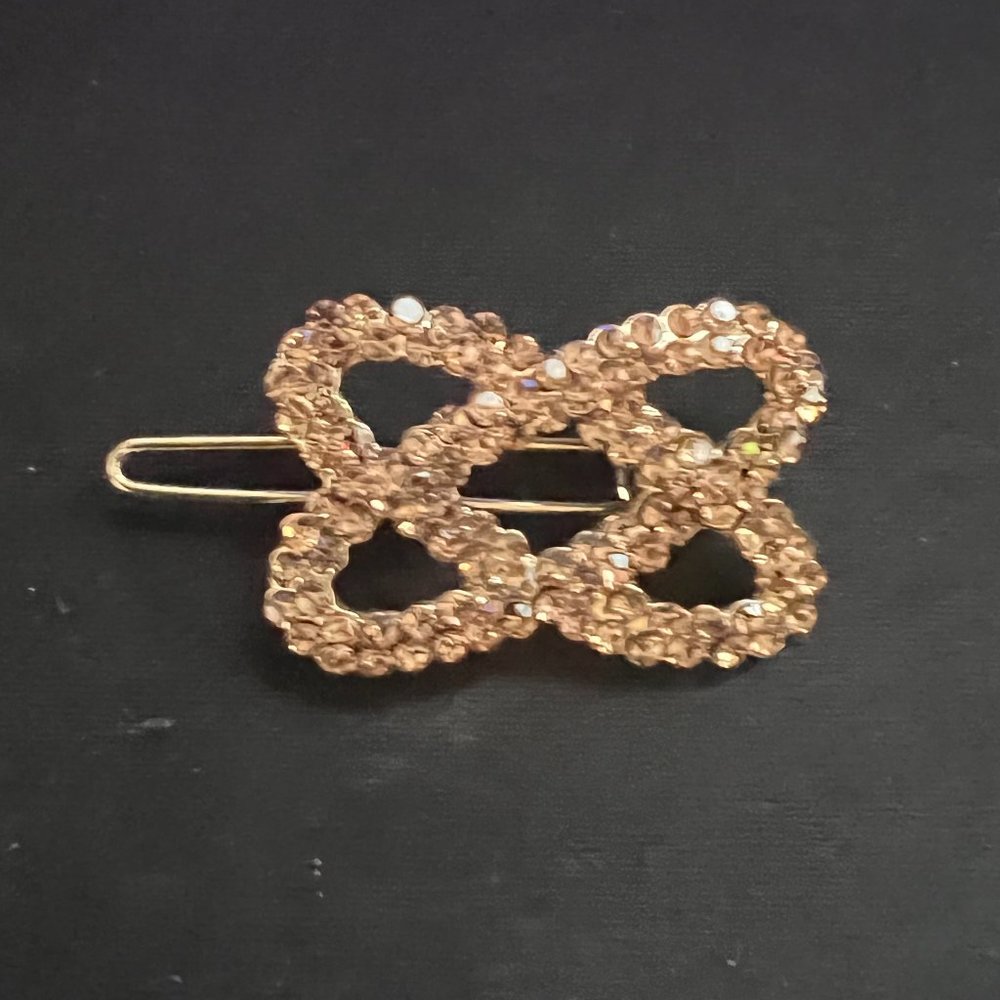 Vintage Rhinestone Gold Tone Barrette